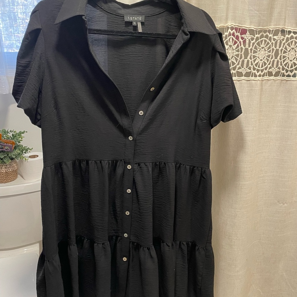 1. State Black Tiered Button-Down Dress